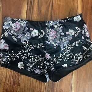 Fashion Nova Black Floral Sequin Shorts